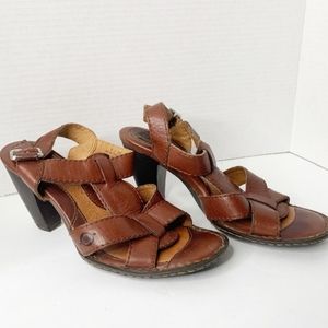Born Brown Open Toe Heeled Leather Sandal Size 7